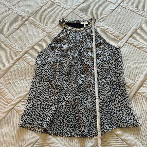 NWOT JOIE Beaded Halter neck Tank Top Sz XS black gray & white patterned chiffon - Picture 3 of 6